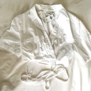 White collared cross-body crop top